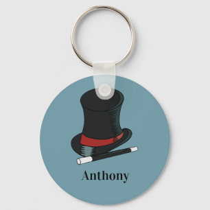 Magicians Hat and Magic Wand Personalized Keychain