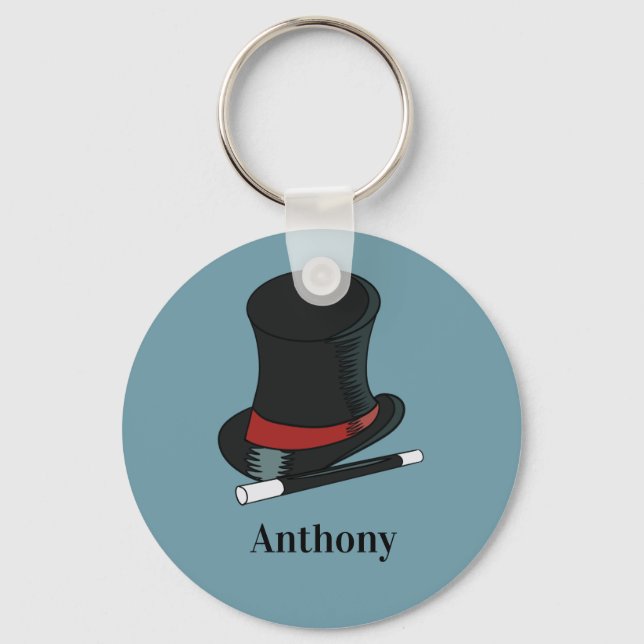 Magicians Hat and Magic Wand Personalized Keychain (Front)