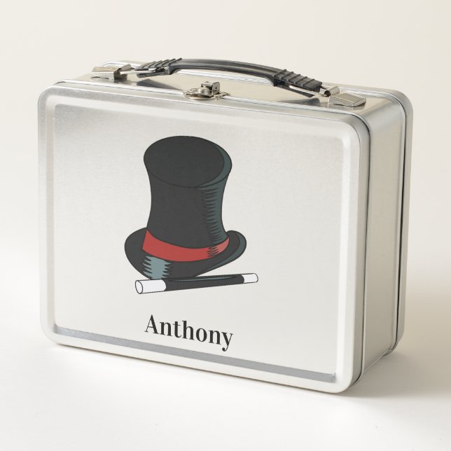 Magicians Hat and Magic Wand Personalized Metal Lunch Box (Front)