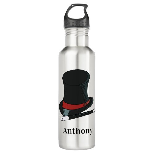 Magicians Hat and Magic Wand Personalized Stainless Steel Water Bottle