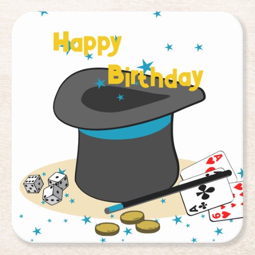 Magicians Hat Happy Birthday Kids Party Square Paper Coaster