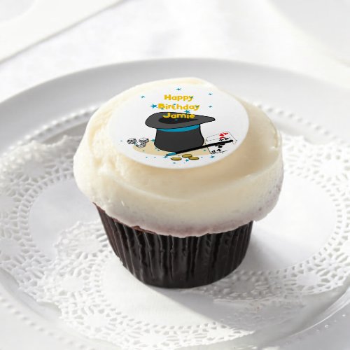 Magicians Hat Happy Birthday Name Party Favor  Edible Frosting Rounds