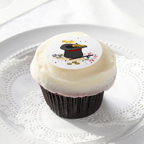 Magicians Hat Happy Birthday Red Kids Party Edible Frosting Rounds