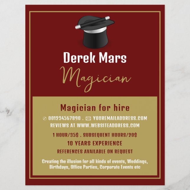 Magician's Hat & Wand, Magician Advertising Flyer (Front)