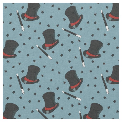 Magicians Hats, Magic Wands and Stars Blue Fabric