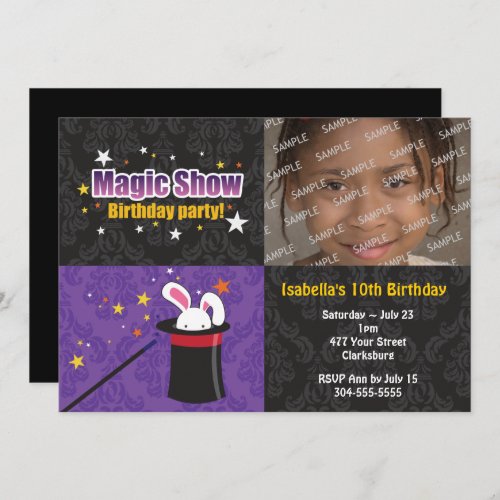 Magicians Rabbit Birthday Party Invitation