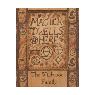 Magick Dwells Here Pentacle Triquetra Triskele Wood Wall Art