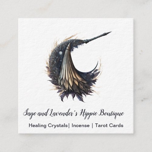 Magick Witch Broom Moon Square Business Card