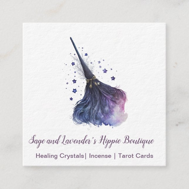 Magick Witch Broom Square Business Card (Front)