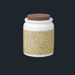 Magna Carta text Candy Jar<br><div class="desc">Original 1215 text of the Magna Carta, in Latin, from the copy held by Salisbury Cathedral. Signed on June 15th, 1215, the Magna Carta was the beginning of constitutional democracy and protecting individual rights in the English-speaking world. It's an important piece of history!</div>
