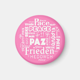 Magnet 6cm disk multilingual peace words