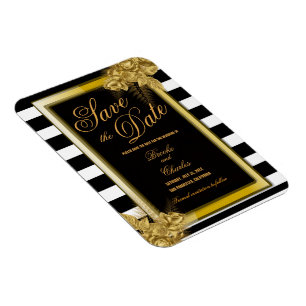 Magnet Art Deco Gold Roses & Stripes Save the Date