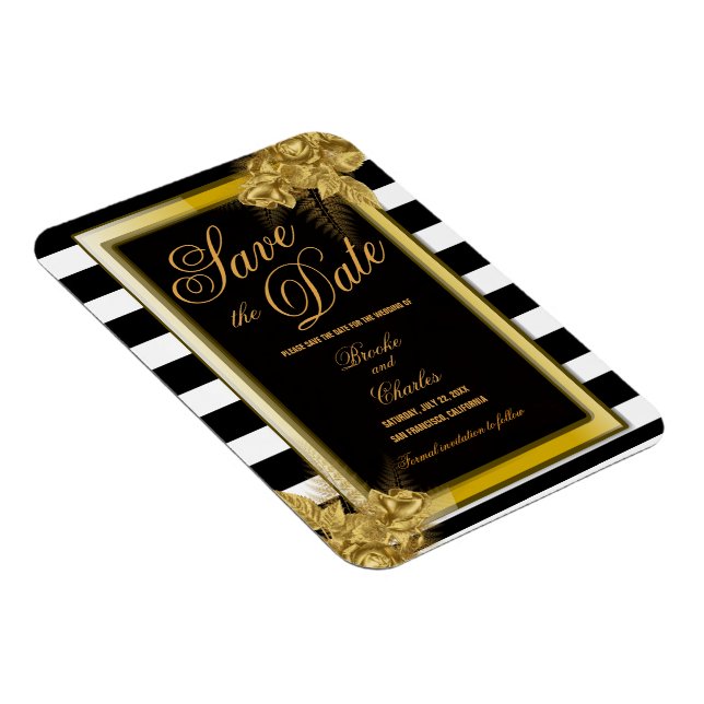 Magnet Art Deco Gold Roses & Stripes Save the Date (Right Side)
