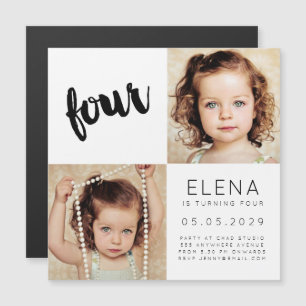 MAGNET Baby Boy Girl FOUR 4th Birthday Photo Card