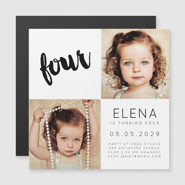 MAGNET Baby Boy Girl FOUR 4th Birthday Photo Card (Front/Back)