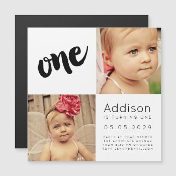 |magnet| Baby Boy Girl One 1st Birthday Photo Card by Pip_Gerard at Zazzle