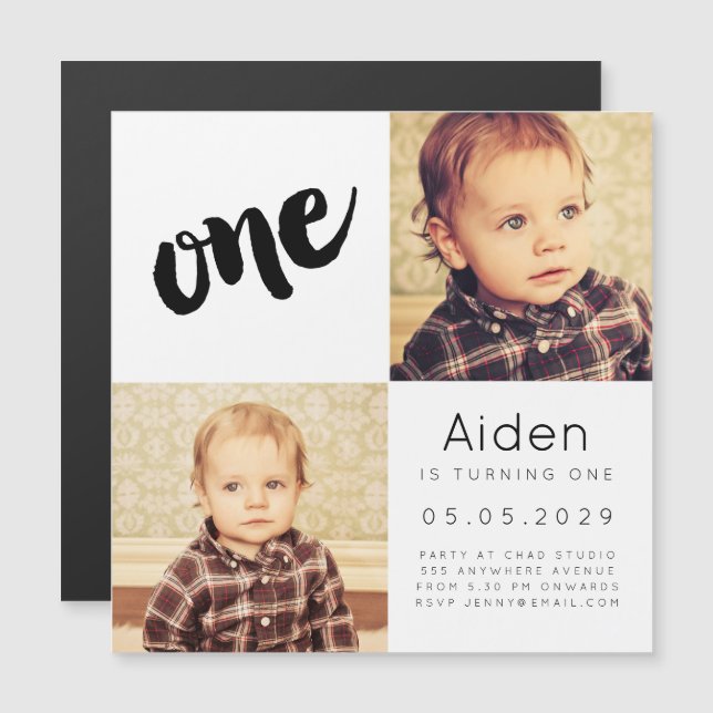 |MAGNET| Baby Boy Girl ONE 1st Birthday Photo Card (Front/Back)