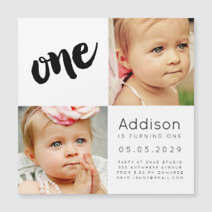 MAGNET Baby Boy Girl ONE 1st Birthday Photo Card