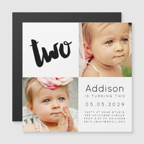 MAGNET Baby Boy Girl TWO 2nd Birthday Photo Card