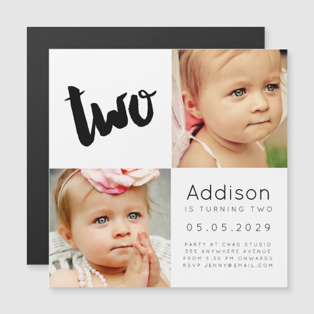 |MAGNET| Baby Boy Girl TWO 2nd Birthday Photo Card (Front/Back)