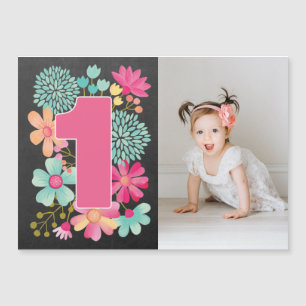 [MAGNET] Baby Girls 1st Birthday Photo Keepsake Magnetic Invitation