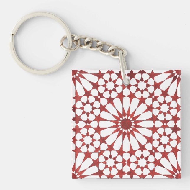 Magnet Badge Round 5 Cm Red Andalusian Mosaic AL Keychain (Front)