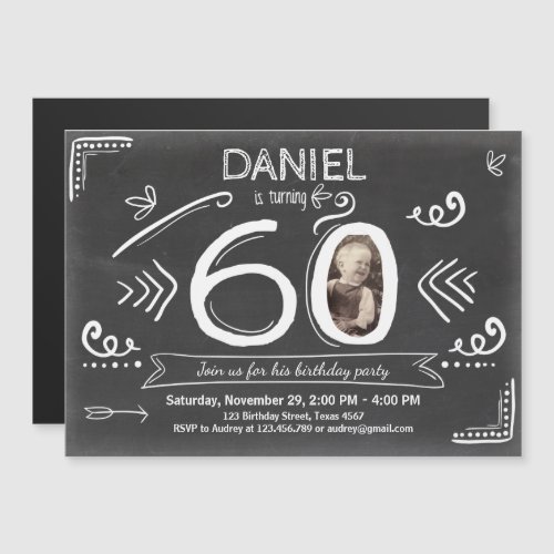 Magnet birthday invitation 60th chalkboard