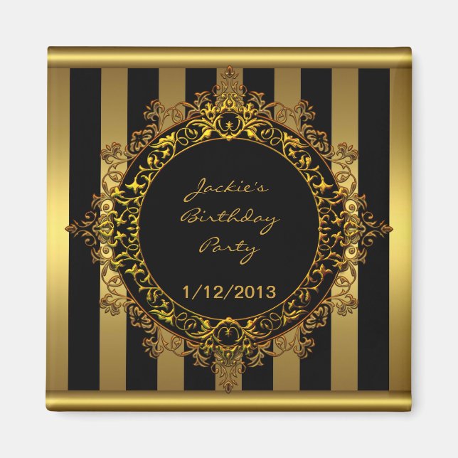 Magnet Birthday Party Elegant Gold Black Stripe (Front)