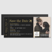 Magnet Boarding Pass Save the Date Black Gold