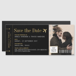 Magnet Boarding Pass Save the Date Black Gold