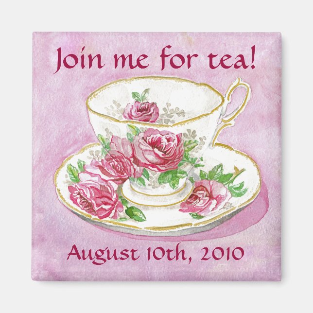 Magnet - Customize me! Pink Rose Teacup Tea (Front)