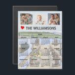 Magnet Dock Water Scene Photo Collage Calendar<br><div class="desc">Start 2026 with this family and friends oriented three photo collage fun colorful calendar fridge magnet. With easy-to-read dates in black set against a scenic dock and lake background, this calendar tells in tale simply and clearly; highlighted three special photos and personalized family name or other text (and a little...</div>