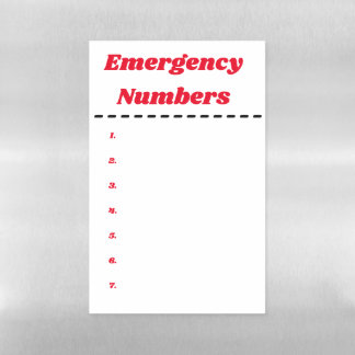 Magnet Emergency Numbers Magnetic Dry Erase Sheet