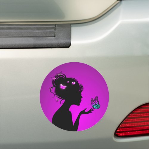 Magnet For Car The woman butterflies purple
