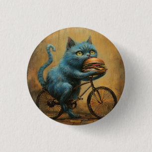 Magnet\Funny Blue Cat Riding Bicycle with Giant Button