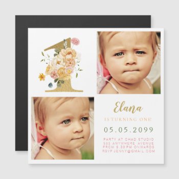 Magnet Girls Gold Number 1 1st Birthday Year Photo by Pip_Gerard at Zazzle