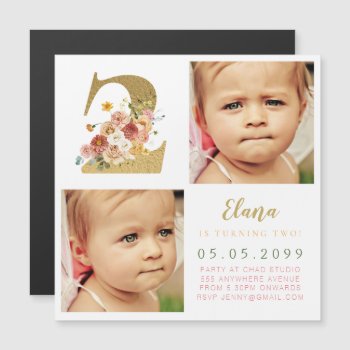 Magnet Girls Gold Number 2 2nd Birthday Year Photo by Pip_Gerard at Zazzle