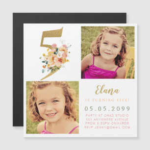 MAGNET Girls Gold Number 5 5th Birthday Year Photo