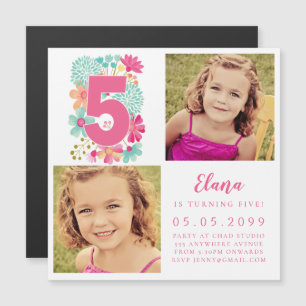 MAGNET Girls Pink Number 5 5th Birthday Year Photo