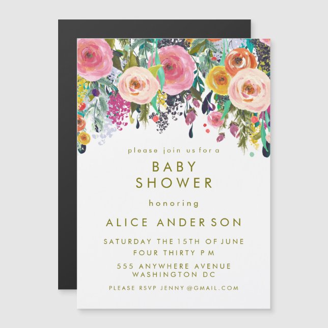 |MAGNET| Painted Floral Baby Shower Invite (Front/Back)