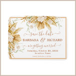 MAGNET Pampas Grass  Wedding Save Date Invitation<br><div class="desc">Unique and romantic boho pampas grass and dusty pink/peach flowers against a white background highlight this floral Magnet Save the Date. Lettering in a terracotta shade with elements of script calligraphy and glyphs. A lovely design choice to set the tone for your wedding celebration. For any design questions or additional...</div>