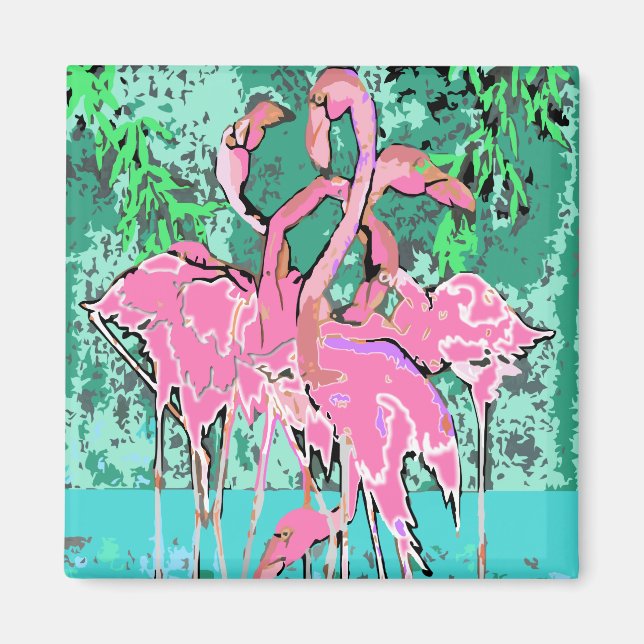 Magnet - Retro Abstract Flock of Pink Flamingos (Front)