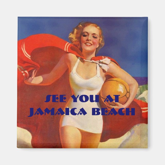 Magnet ~ RETRO Stylish Swimsuit Lady At The Beach (Front)