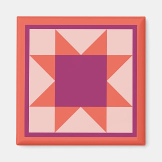Magnet - Sawtooth Star Quilt Square (orange/pink)