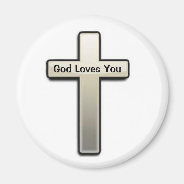 Magnet Silver Cross God Loves You (Front)