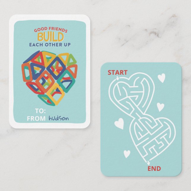 Magnet tile toys heart classroom Valentine Note Card (Front/Back)