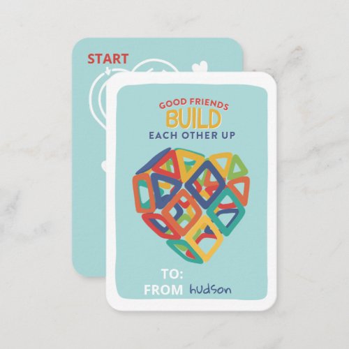 Magnet tile toys heart classroom Valentine Note Card