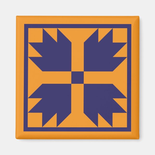 Magnet - UC Bear Paw Quilt Block (blue on gold) (Front)