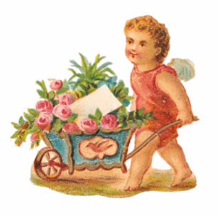 MAGNET VICTORIAN ERA CUPID & ROSE CART
