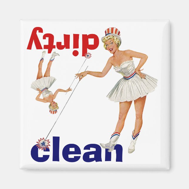 Magnet Vintage Gal Points Clean Dirty Dishwasher (Front)